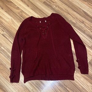 Red lace up sweater